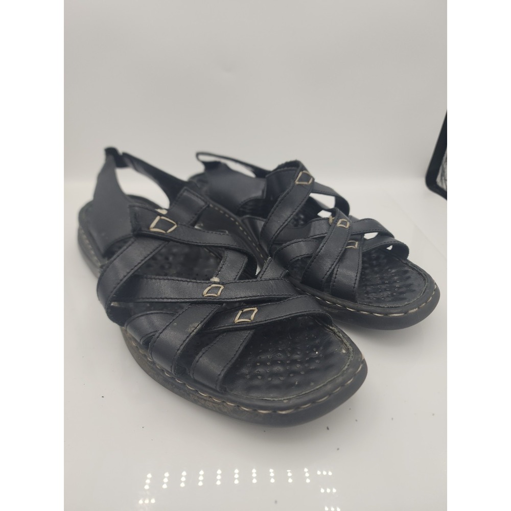 Josef Seibel Comfort Sandals Women 9 - 9.5 EU 40 Black Leather Flats Air Massage